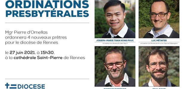 Portraits des 4 prêtres ordonnés à Rennes le 27 juin 2021
