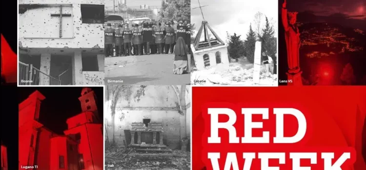 L’église Saint Melaine aux couleurs de la Red Week. 